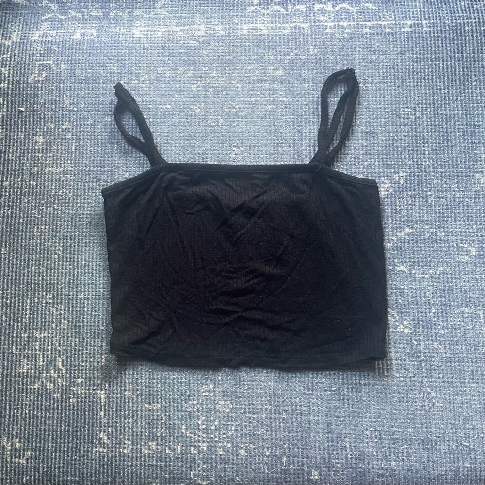 Black cropped square neck tank top